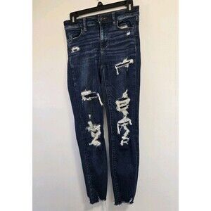 American Eagle Jeans Womens 0 X Short Hi Rise Jegging Blue Dark Wash Distressed